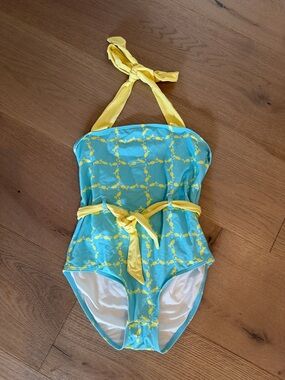The Beaufort Bonnet Company Girls Turquoise and Yellow One-Piece Swimsuit